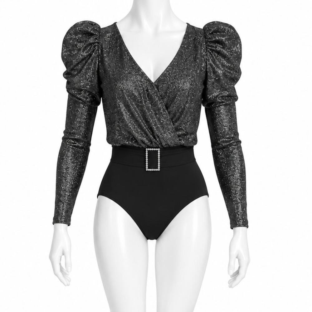 Weissman Peaked Shoulder Leotard Sz Small Adult Metallic Dance Costume NV12555